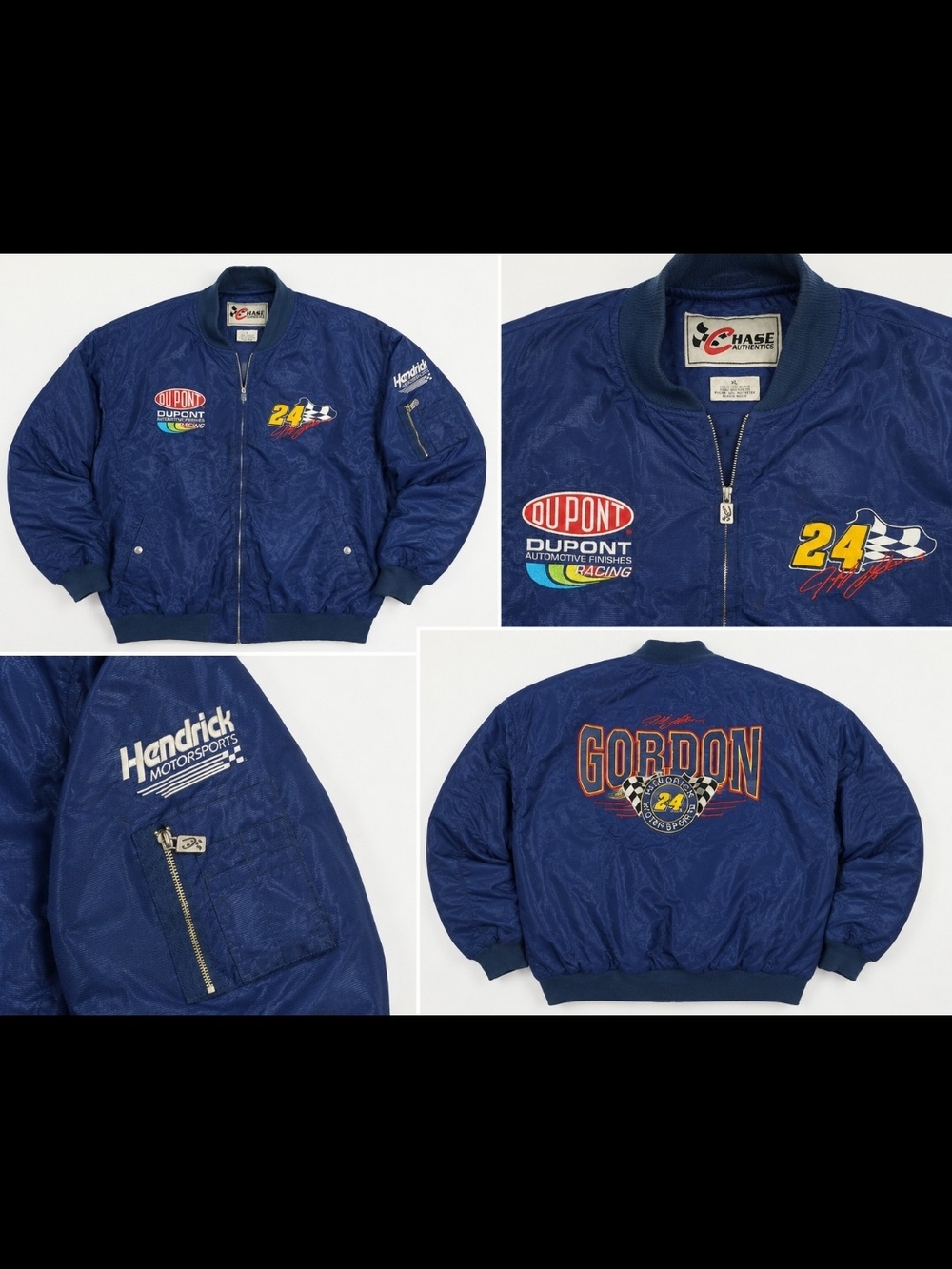 Chase Authentics Navy Jeff Gordon 24 Embroidered Racing Bomber Nascar Y2K XL